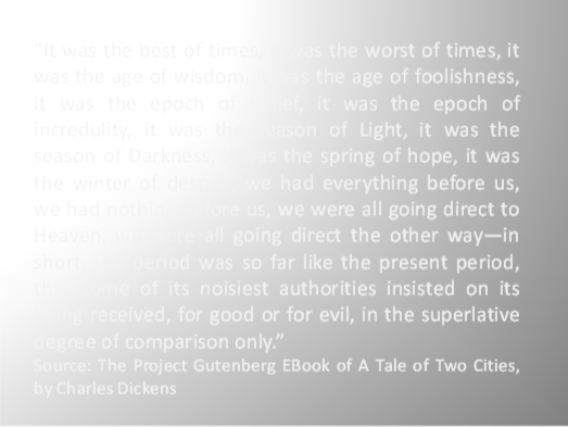 This image contains a quote from the book a Tale of Two Cities. It attempts to replicate how difficult it is to read when there is a sheen on the paper, so part of the text is almost impossible to read because it is too bright. This is an attempt to simulate the way that the background may appear to ‘glare’ obscuring the text.