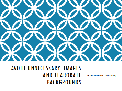 This is a PowerPoint slide with a very striking blue and white pattern, and although this pattern is in a separate part of the slide from the text it is still likely to be very distracting.