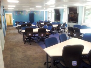 Teaching Room 320 has been totally remodelled. Before, students sat in rows, with it being a little difficult to see and engage from the back. Now people can sit in groups and see presentations from any angle.