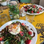 Spinach & strawberry salads alongside delicious spa water