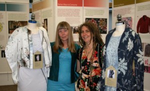 Irene Griffin (left) from Falmouth University and Dr Clare Saunders (right) with exhibits from the Fashion Footprints travelling exhibition at the launch of their new research collaboration.