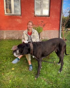 Student Nell with a large great Dane