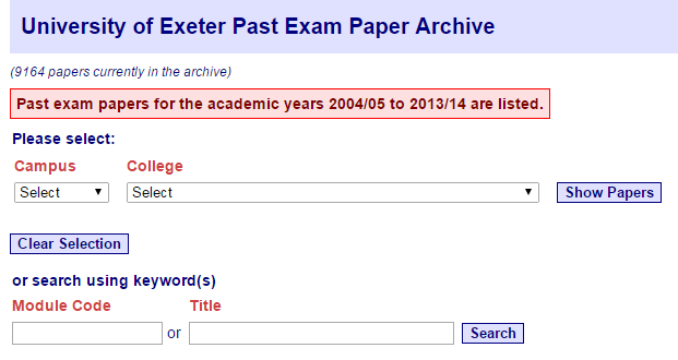 A screenshot of the archive search screen