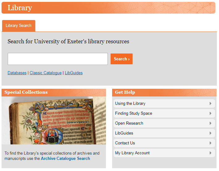 Both Library Search and the Special Collections and Archives Catalogue are at the heart of your new-look Library webpage. 