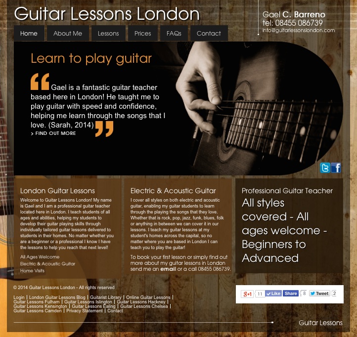 Guitar Lessons London - third design, personalised to a single 'lead teacher'