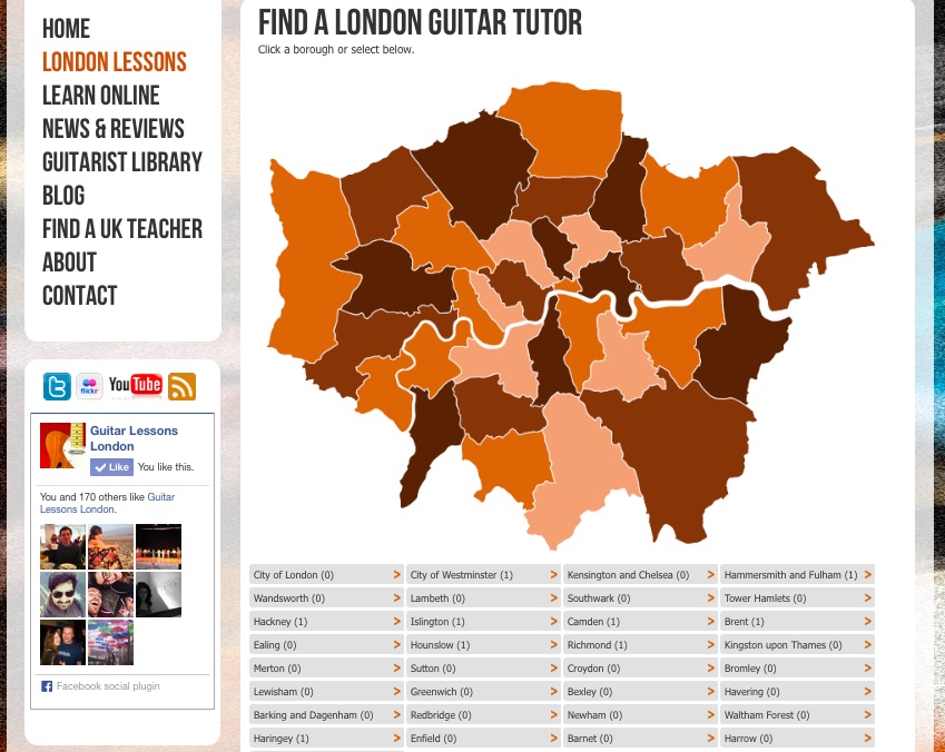 Guitar Lessons London - second design, with London borough map