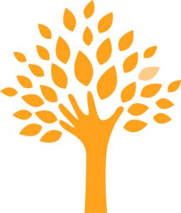 The Wellbeing Services logo - an orange tree, where the trunk is a hand reaching into the leaves.